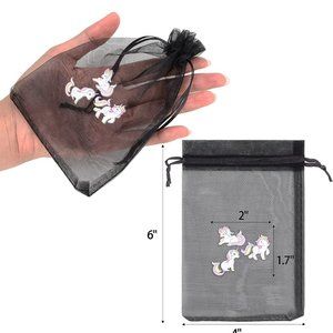15 Unicorn Design Black 4x6 Sheer Drawstring Organza Bags